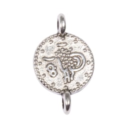 Mini - pendentif en métal Monnaie, 7,3mm ø, argent, avec 2 oeillets, 4 pces