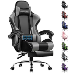 Chaise gaming ergonomique - LUCKRACER - Repose-pieds coussin lombaire massage noir/gris