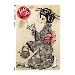 1 feuille de papier de riz 22.5 x 32 cm découpage collage Paper Designs GEISHA 0092