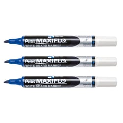 Lot de 3 marqueurs tableaux blancs effaçables - PENTEL - Pointe biseautée moyenne - Bleu - MAXIFLO