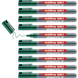 Lot de 10 marqueurs pour tableaux blancs effaçables - pointe 1 mm - EDDING 361 - vert
