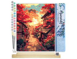Peinture par Numéro Figured'Art - Rue d'Automne à Kyoto - Kit de Loisir Créatif DIY Numéro d'Art Complet - 40x50cm toile roulée + châssis en bois à monter