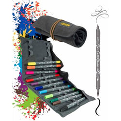 Feutres - Calligraphie - Double pointe - 2mm et pinceau - 11 couleurs - Trousse -Online