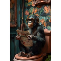 Tableau sur toile Singe lecteur de journal aux toilettes 30x45 cm