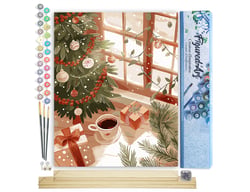 Peinture par Numéro Figured'Art - Matinée de Noël Conviviale - Kit de Loisir Créatif DIY Numéro d'Art Complet - 40x50cm toile roulée + châssis en bois à monter