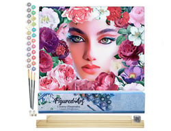 Peinture par Numéro Figured'Art - Visage et Fleurs 2 - Kit de Loisir Créatif DIY Numéro d'Art Complet - 40x50cm toile roulée + châssis en bois à monter