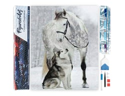 Diamond Painting Broderie Diamant Figured’Art 40x50cm toile entière roulée avec diamants carrés - Cheval et Loup dans la Neige