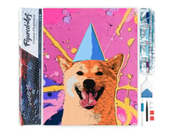 Diamond Painting Broderie Diamant Figured’Art 40x50cm toile entière roulée avec diamants carrés - Chien souriant pop art