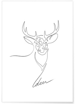 Affiche Line Art Deer | A3 : 29,7x42cm