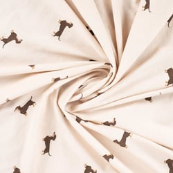 Tissu Jersey Coton imprimé Teckel sur fond Beige clair