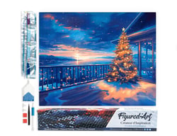 Diamond Painting Broderie Diamant Figured’Art 40x50cm toile entière roulée avec diamants carrés - Terrasse de Noël Étincelante