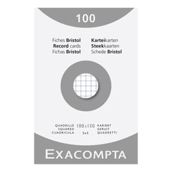 Étui de 100 fiches - bristol quadrillé 5x5 non perforé 100x150mm - Blanc - x 10 - Exacompta