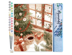 Peinture par Numéro Figured'Art - Matinée de Noël Conviviale - Kit de Loisir Créatif DIY Numéro d'Art Complet - 40x50cm sans châssis en bois