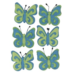 Papillon en feutrine, bleu clair, 5 cm, 6 pces