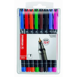 Lot de 5 pochettes de 8 feutres permanents OHPen pointe superfine 0,4 mm - STABILO