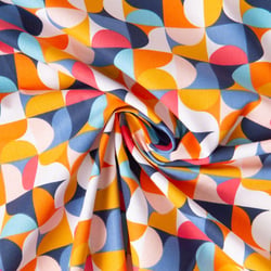 Tissu Coton imprimé  Arty Mabula Pop multicolore sur fond Bleu