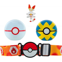 Pokemon clip 'n' go : ceinture du dresseur avec premier ball et rapide ball + figurine flambino - bandai
