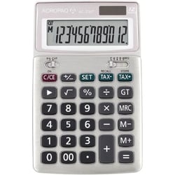 Calculatrice de bureau- ACROPAQ- Écran LCD 12 chiffres- Gris métal- Dual Power- Fonction Taxe- 180g