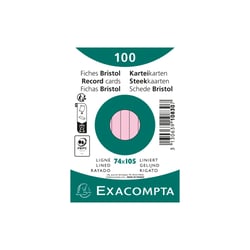 Paquet 100 fiches sous film - bristol ligné non perforé 74x105mm - Rose - x 40 - Exacompta
