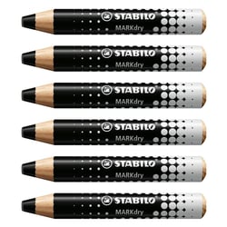 Lot de 6 marqueurs effaçables STABILO MARKdry - Noir - Bois