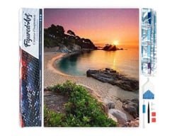 Diamond Painting Broderie Diamant Figured’Art 40x50cm toile entière roulée avec diamants carrés - Plage calme et Coucher de Soleil