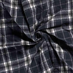 Tissu Tartan touché laine envers doudoune Storia Carreaux sur fond Bleu marine