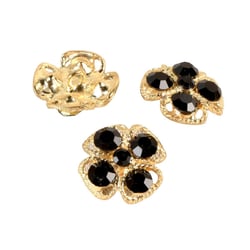 Lot de 3 boutons strass trèfle noir 19mm