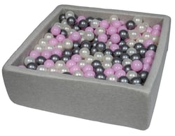 Piscine à balles pour enfant, 90x90 cm, Aire de jeu + 450 balles perle, rose clair, argent - Velinda