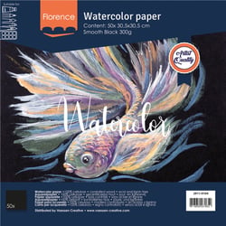 Papier aquarelle lisse Florence - 50 feuilles - Noir - 30,5 x 30,5 cm - 300 g/m²