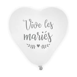 8 Ballons - Forme de cœur - Blanc - Vive les mariés - Décoration - Mariage - A gonfler