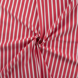 Tissu Coton Stretch rayé Rouge sur fond Blanc