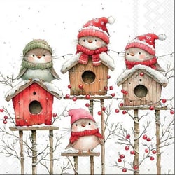4 serviettes en papier découpage collage 33 cm NICHOIR OISEAU DE NOEL N 610