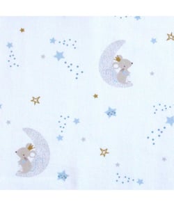 Tissu coton enfant lune de 150 cm de largeur Bleu vendu par 50 cm