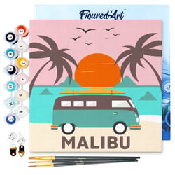 Mini Peinture par Numéro Figured'Art 20x20cm avec cadre Plage Malibu - Petit Format