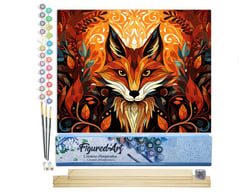 Peinture par Numéro Figured'Art - Renard Art Déco - Kit de Loisir Créatif DIY Numéro d'Art Complet - 40x50cm toile roulée + châssis en bois à monter