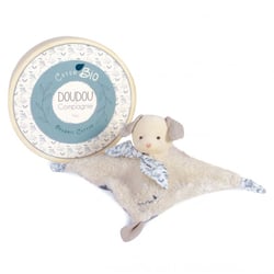 Doudou carré plat chien bleu en coton BIO - 25 cm