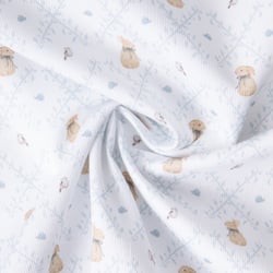 Tissu Pique de Coton  Nube Panpan sur fond Blanc