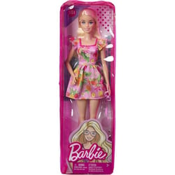Poupee barbie fashionistas blonde cheveux long - robe rose avec chaussures a talons - mattel - hbv15