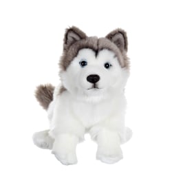 Peluche - Chien réaliste assi, Husky 25 cm