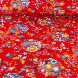 Tissu Coton imprimé Arty Wasabi fleuris sur fond Rouge