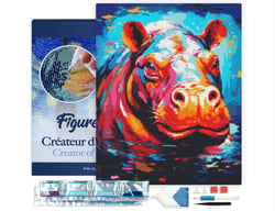 Diamond Painting Broderie Diamant Figured’Art 40x50cm toile tendue sur châssis en bois - diamants carrés - Hippopotame Coloré Abstrait