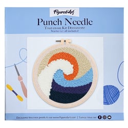 Figured'Art Punch Needle Kit Complet pour Adultes et Enfants - Tsunami - Parfait pour Débutant. Set prêt à broder taille 20x20cm avec cadre circulaire