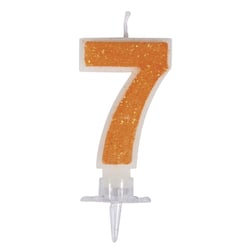 Bougie - chiffre "7"av.paillet et fixation, orange, 10cm, 1 Set