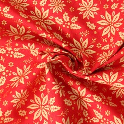 Tissu Coton imprimé Flocons dorés de noël sur fond Rouge