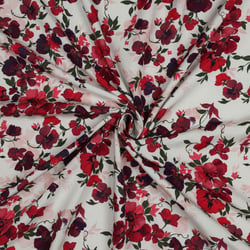 Tissu Viscose EcoVero digital fleurs Rouge sur fond Ecru
