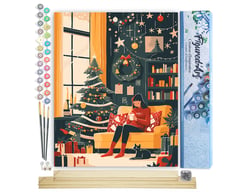Peinture par Numéro Figured'Art - Soirée de Noël Conviviale - Kit de Loisir Créatif DIY Numéro d'Art Complet - 40x50cm toile roulée + châssis en bois à monter