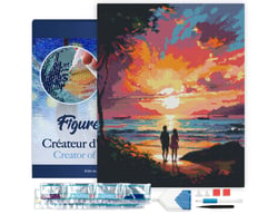 Diamond Painting Broderie Diamant Figured’Art 40x50cm toile tendue sur châssis en bois - diamants carrés - Couple et coucher de soleil coloré