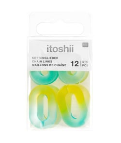 Lot de 12 Maillons de Chaîne Mat Itoshii - 19 x 31 x 5 mm - Rico Design Jaune/Turquoise