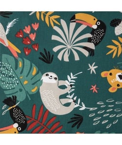 TISSU ENFANT COTON AMAZONIE de 140 cm de largeur Papaya Cactus vert vendu par 50 cm