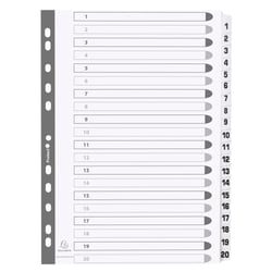 Intercalaires imprimés à touches plastifiées - 20 touches 1 à 20 - A4 - Blanc - x 15 - Exacompta